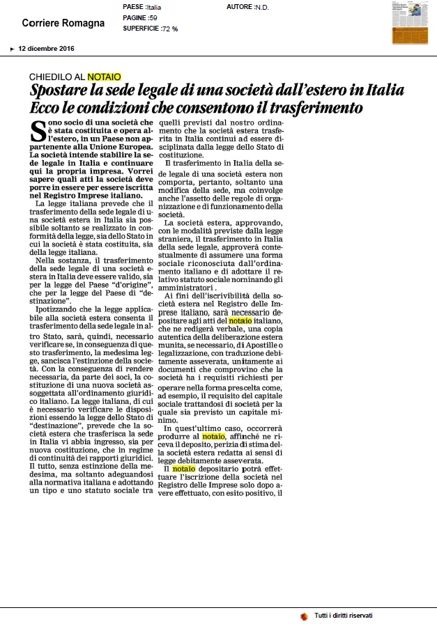 CHIEDILO AL NOTAIO Spostare la sede